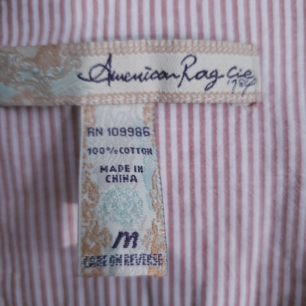 American Rag Cie Peach Button Down Shirt Medium - Picture 9 of 10